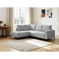 ECKSOFA RAFAEL Hellgrau Struktur Rückenkissen, Bettkasten  - Hellgrau/Schwarz, Design, Textil/Metall (218/269cm) - P & B
