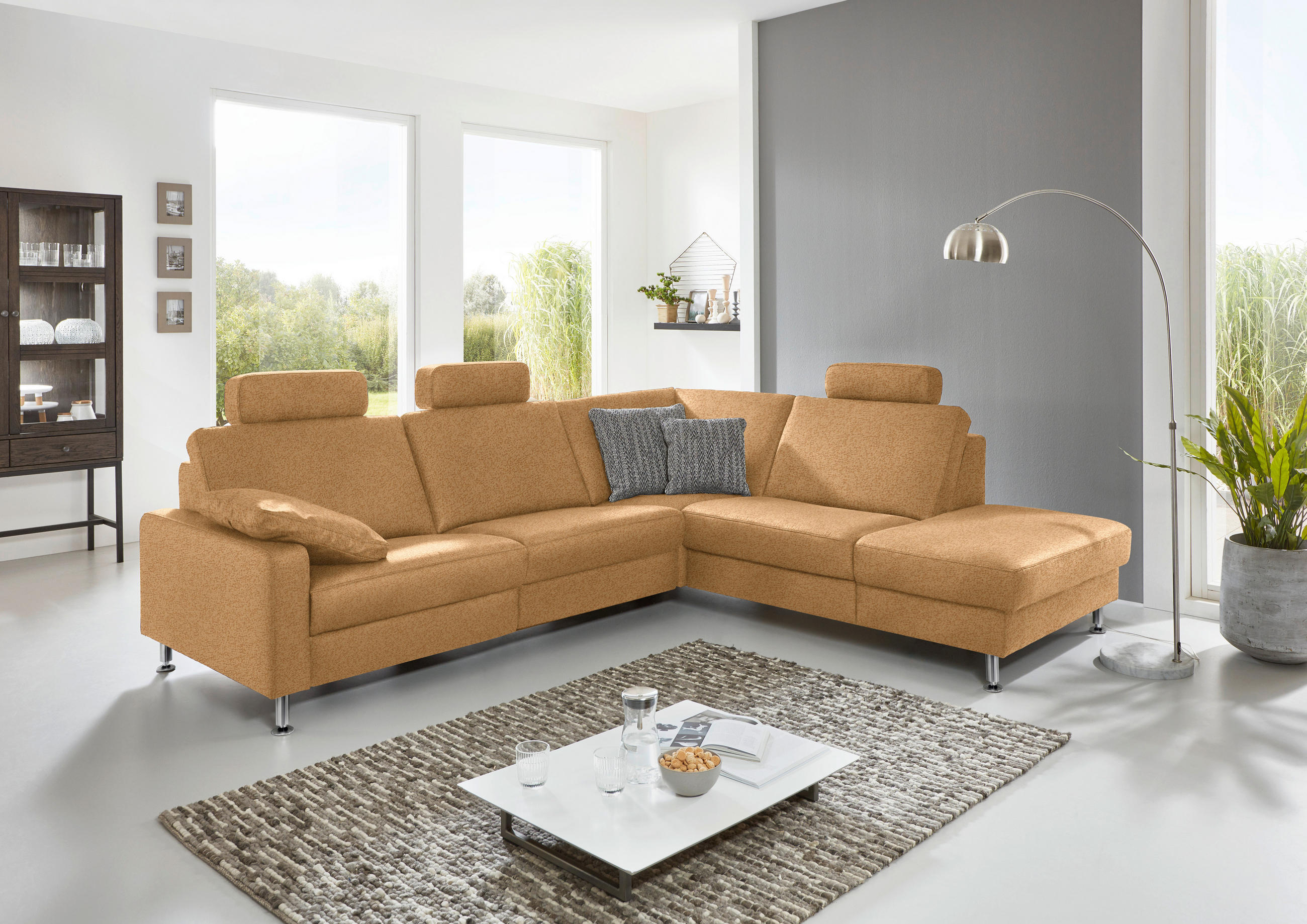 ECKSOFA in Mikrofaser Honig  - Alufarben/Honig, Design, Textil/Metall (275/242cm) - Dieter Knoll