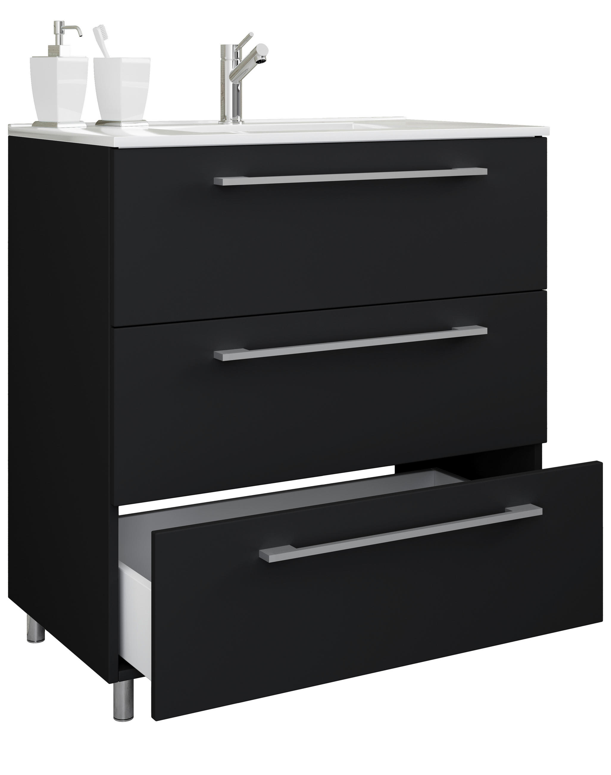 WASCHTISCHKOMBI 60 cm  - Alufarben/Schwarz, MODERN, Keramik/Holzwerkstoff (60cm) - MID.YOU