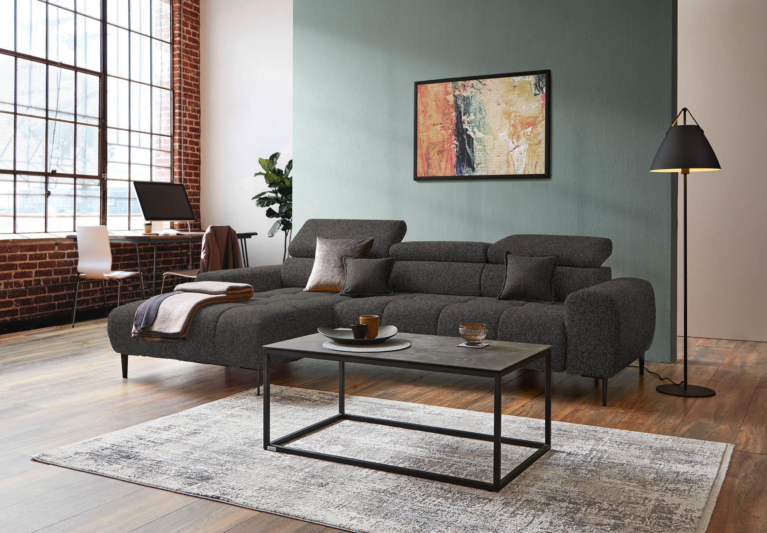 ECKSOFA in Webstoff Graubraun  177/270 cm  - Graubraun/Schwarz, Design, Textil/Metall (177/270cm) - Welnova