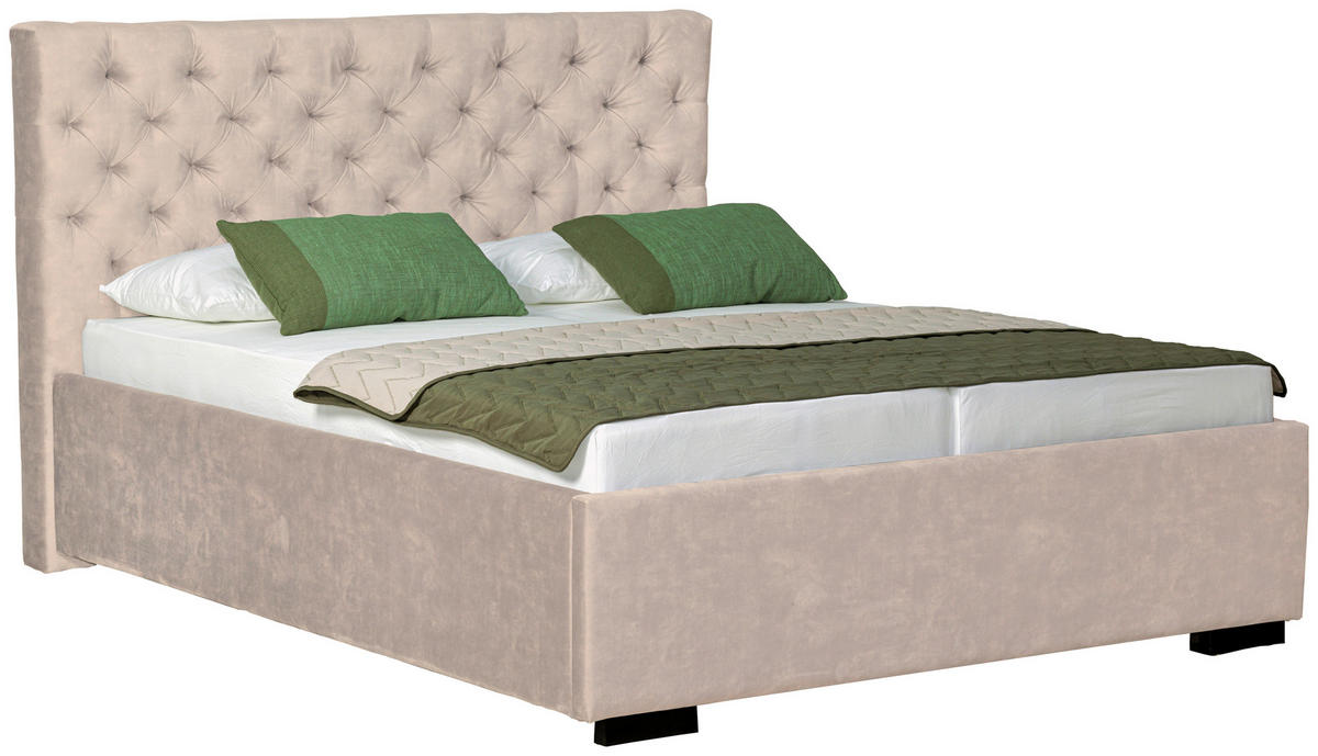 POLSTERBETT 180/200 cm  in Creme  - Creme/Schwarz, Design, Holz/Textil (180/200cm) - Boxxx