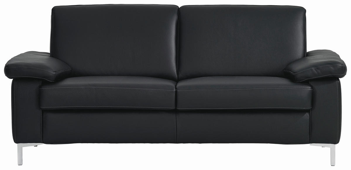 SITZGARNITUR Schwarz Echtleder  - Silberfarben/Schwarz, KONVENTIONELL, Leder/Metall (180/200/82/94cm) - Musterring