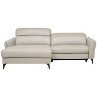ECKSOFA Hellgrau Echtleder  - Hellgrau/Schwarz, Design, Leder/Metall (175/246cm) - Livetastic