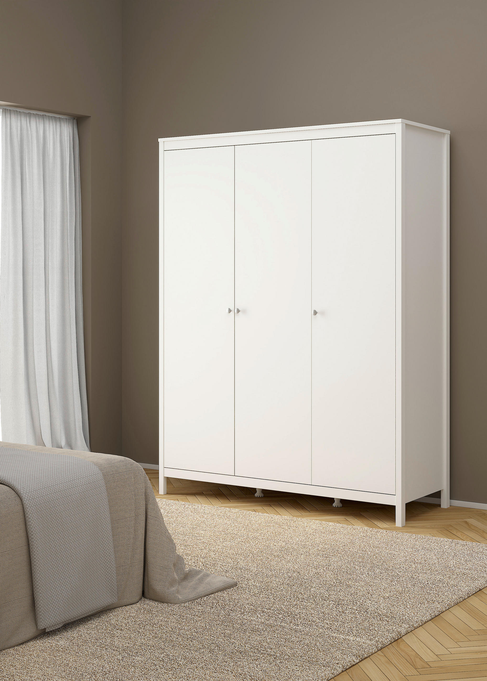 KLEIDERSCHRANK 150/199/58,4 cm 3-türig Weiß  - Silberfarben/Weiß, Basics, Leder/Holzwerkstoff (150/199/58,4cm) - MID.YOU