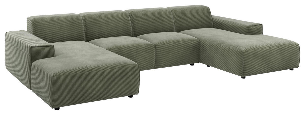 WOHNLANDSCHAFT Khaki Cord  - Khaki/Schwarz, MODERN, Kunststoff/Textil (189/340/189cm) - Pure Home Lifestyle