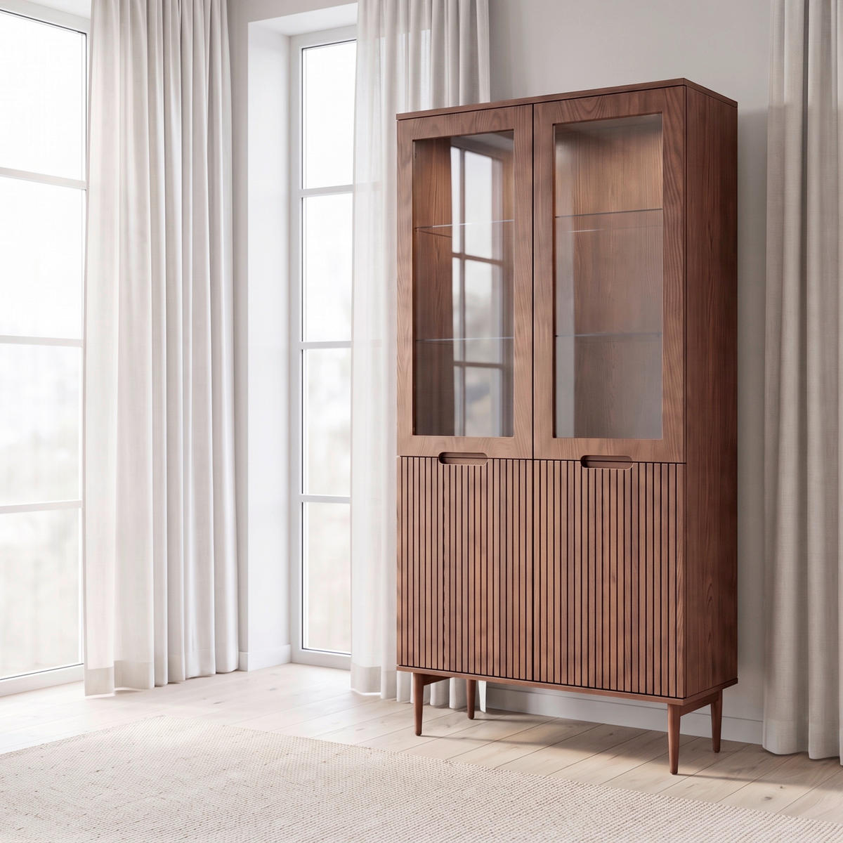 VITRINSKÅP  i faner ek mörkbrun  - mörkbrun, Klassisk, trä/glas (90/190/40cm) - Niels Andersson