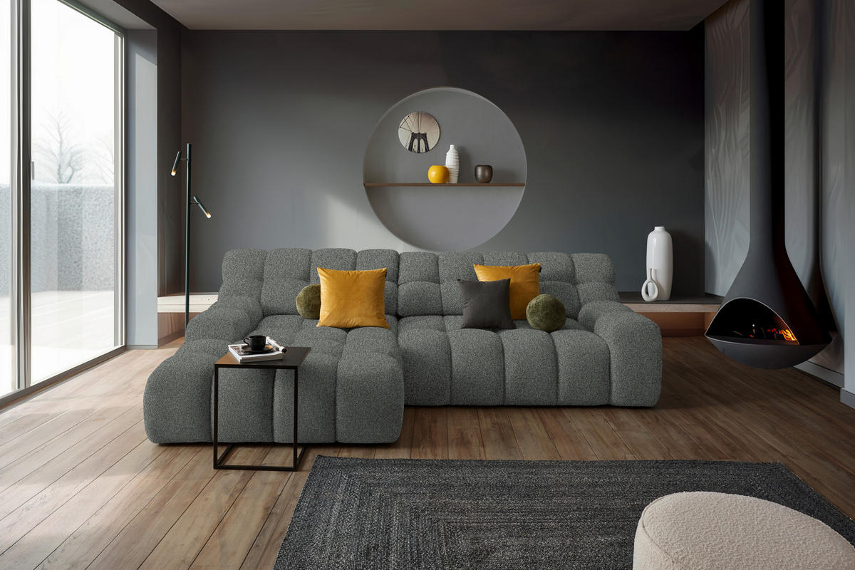 ECKSOFA in Webstoff Dunkelgrau  - Dunkelgrau/Schwarz, Modern, Kunststoff/Textil (180/297cm) - Welnova