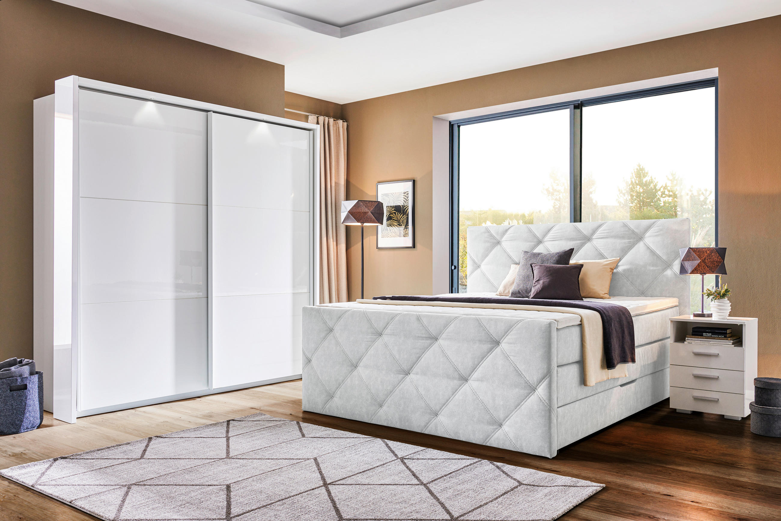 BOXSPRINGBETT 180/200 cm  in Hellgrau  - Hellgrau/Schwarz, KONVENTIONELL, Kunststoff/Textil (180/200cm) - Livetastic