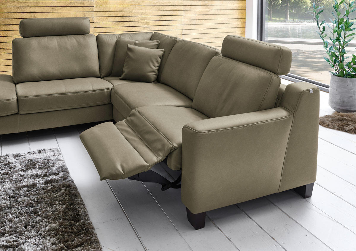 ECKSOFA in Echtleder Olivgrün  - Eichefarben/Olivgrün, Design, Leder/Holz (235/259cm) - Valdera
