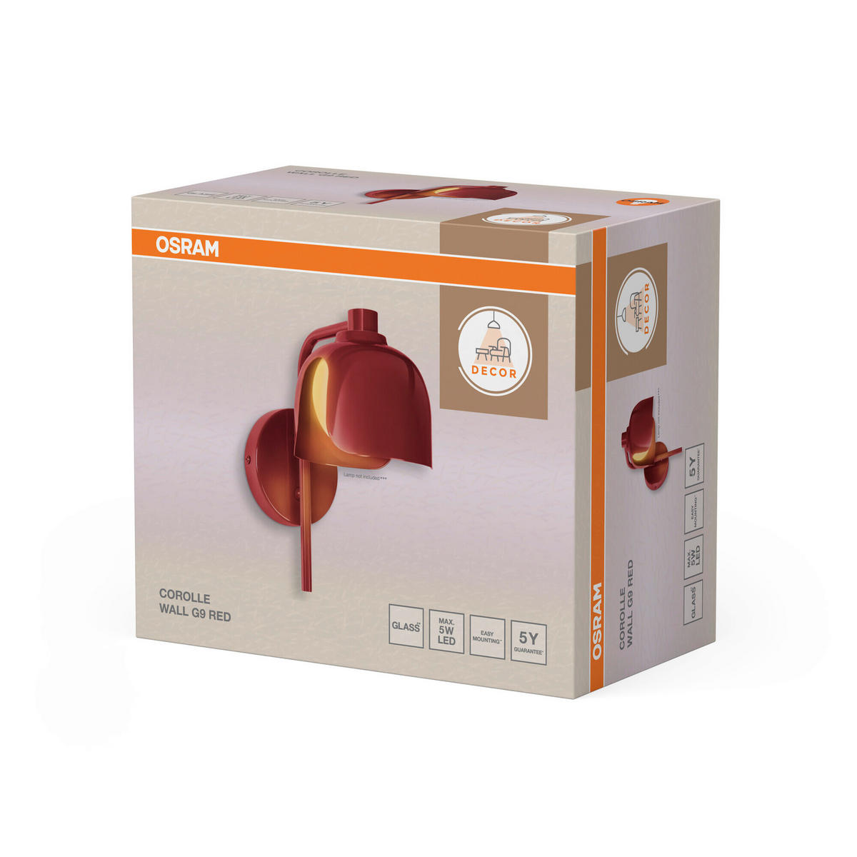 WANDLEUCHTE 13,5/21/24,5 cm   - Rot, Basics, Glas/Metall (13,5/21/24,5cm) - Osram