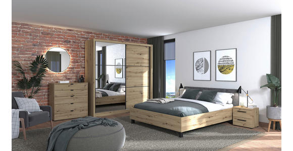 SCHIEBETÜRENSCHRANK 213/215,5/60 cm 2-türig Eiche Artisan  - Schwarz/Eiche Artisan, Basics, Glas/Holzwerkstoff (213/215,5/60cm) - Xora