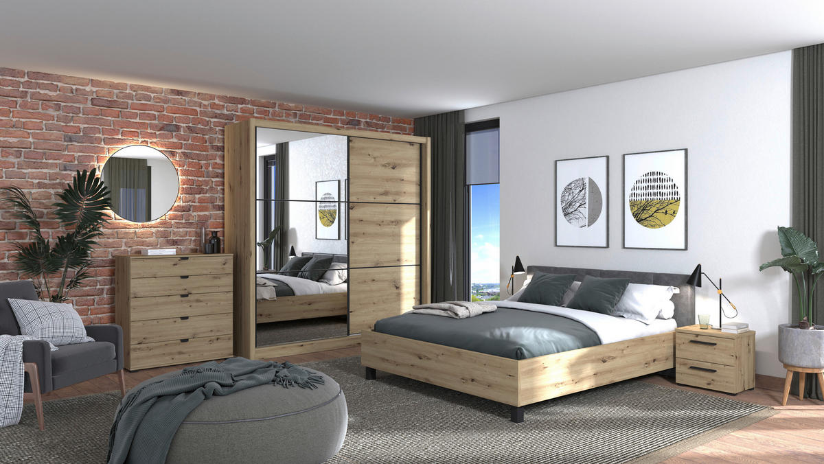 SCHIEBETÜRENSCHRANK 213/215,5/60 cm 2-türig Eiche Artisan  - Schwarz/Eiche Artisan, Basics, Glas/Holzwerkstoff (213/215,5/60cm) - Xora