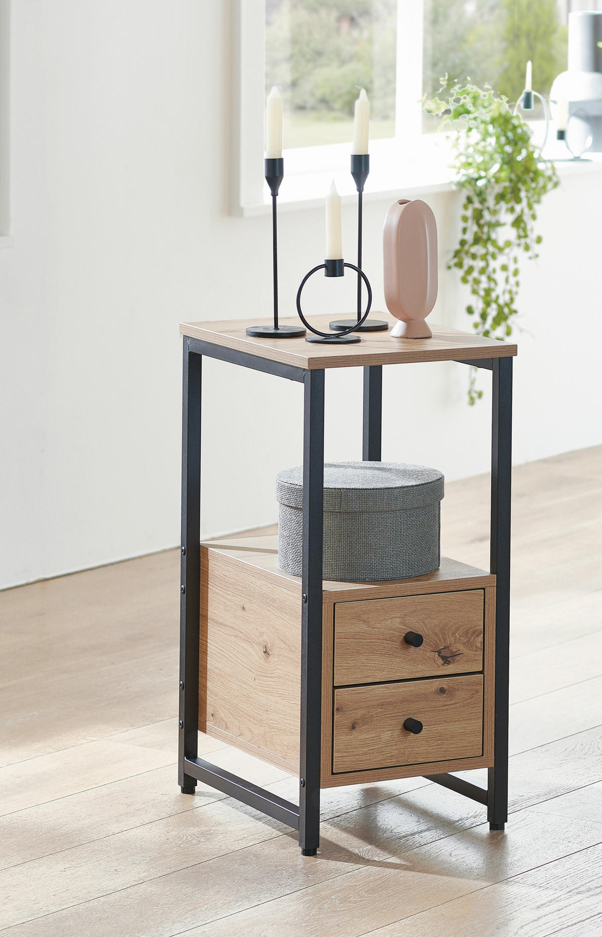 ODKLÁDACÍ STOLEK, černá, barvy dubu - černá/barvy dubu, Design, kov/kompozitní dřevo (40/30/63cm)