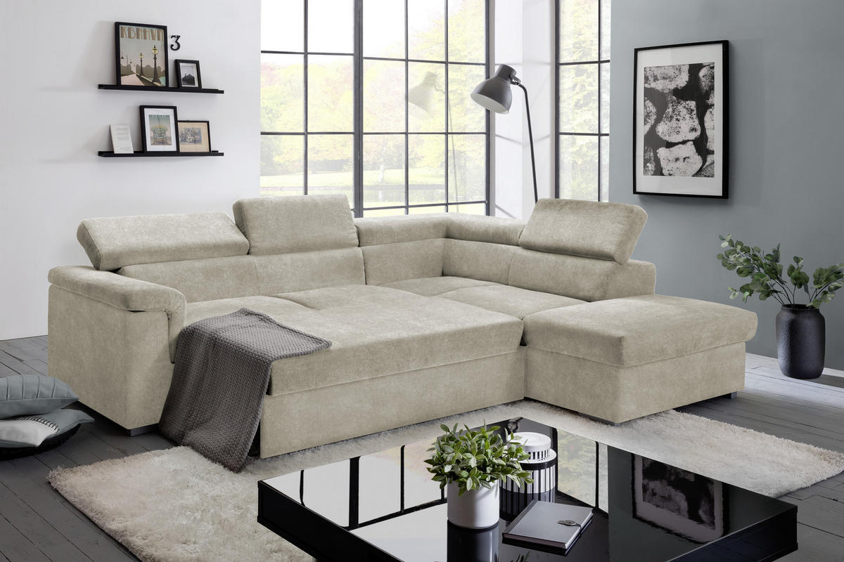 ECKSOFA in Flachgewebe Beige  252/217 cm  - Beige, Basics, Holz/Textil (252/217cm) - MID.YOU