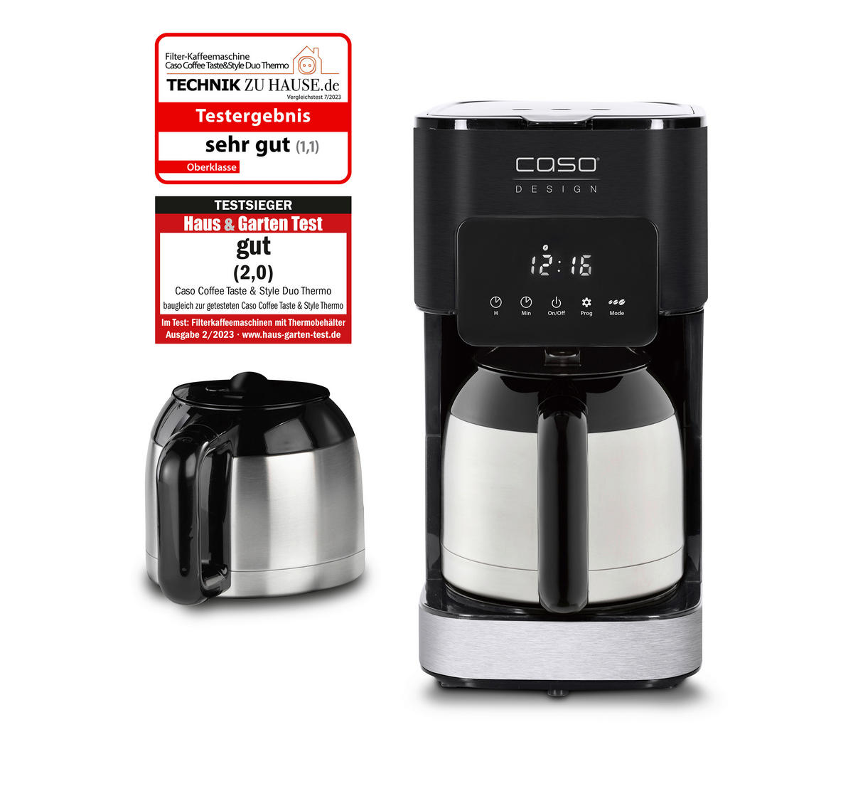 THERMO-KAFFEEMASCHINE Taste & Style  - Silberfarben/Schwarz, Basics, Glas (17/32,5/24,5cm) - CASO Design