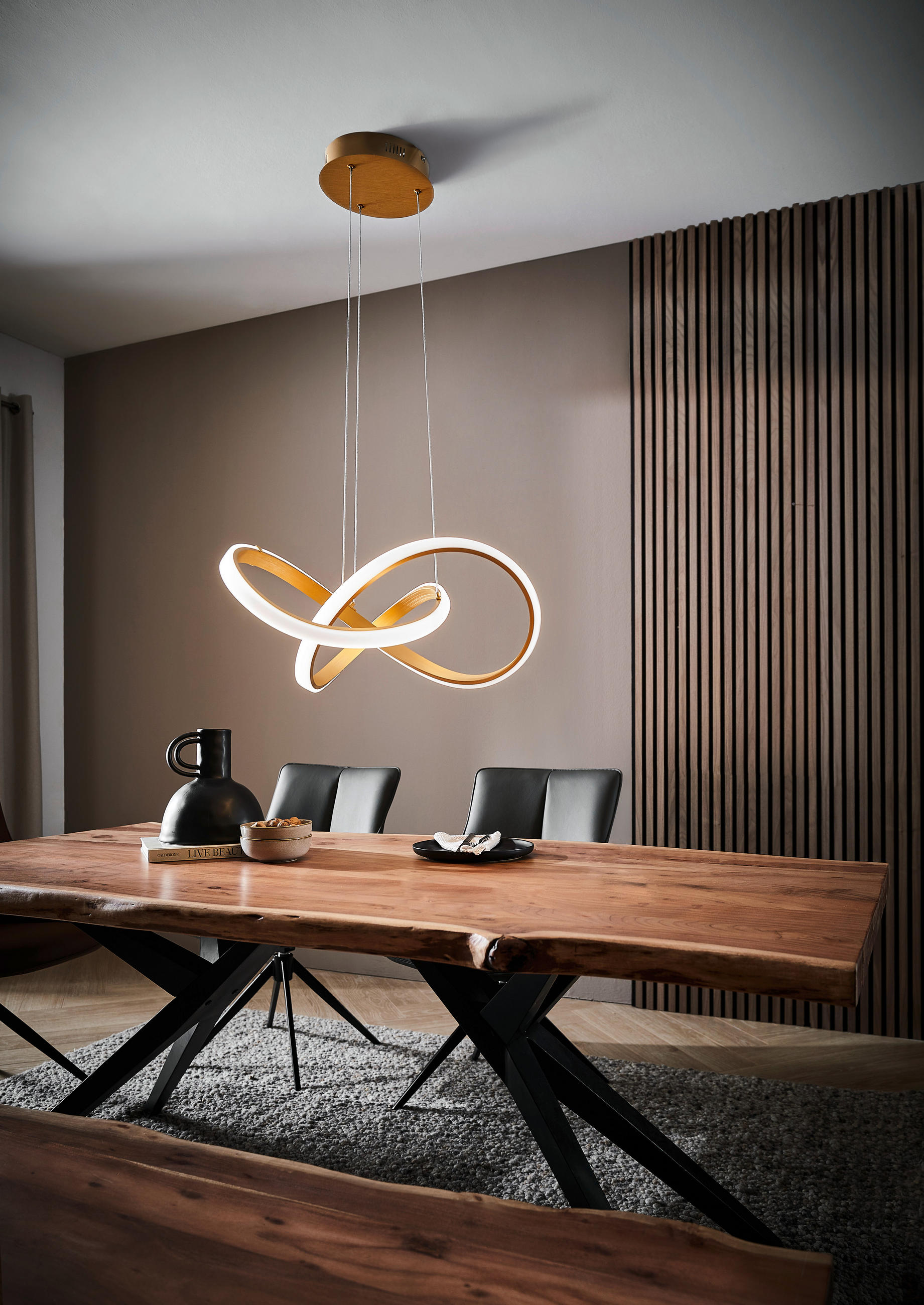 LED-HÄNGELEUCHTE   - Goldfarben, Design, Kunststoff/Metall (55cm) - Dieter Knoll