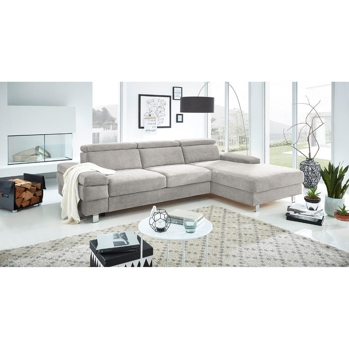 ECKSOFA in Webstoff Silberfarben  - Silberfarben, Konventionell, Textil/Metall (182/82/260cm) - Trendmanufaktur