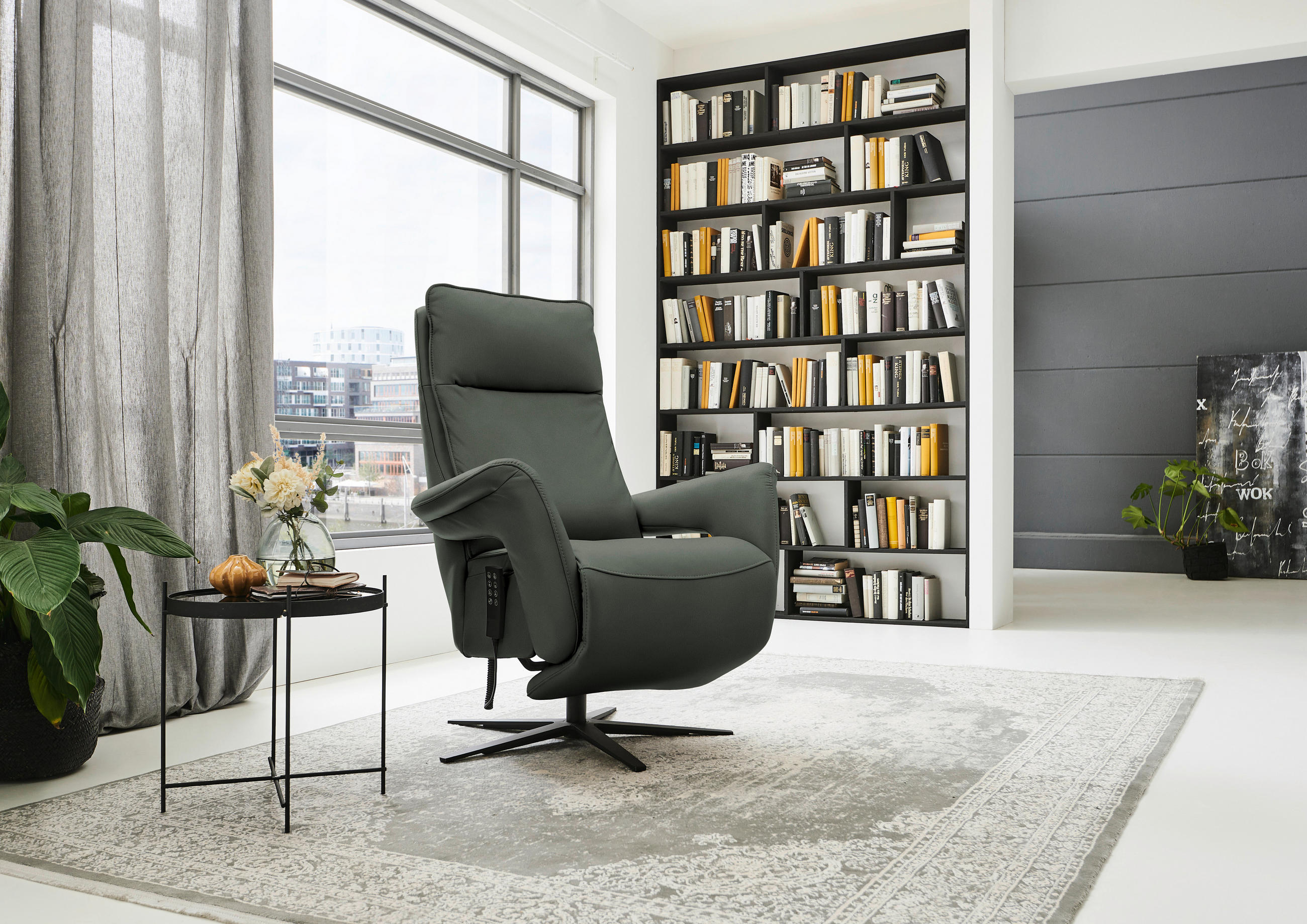 RELAXSESSEL in Leder Dunkelgrün  - Dunkelgrün/Schwarz, Design, Leder/Metall (83/116/87cm) - Valdera
