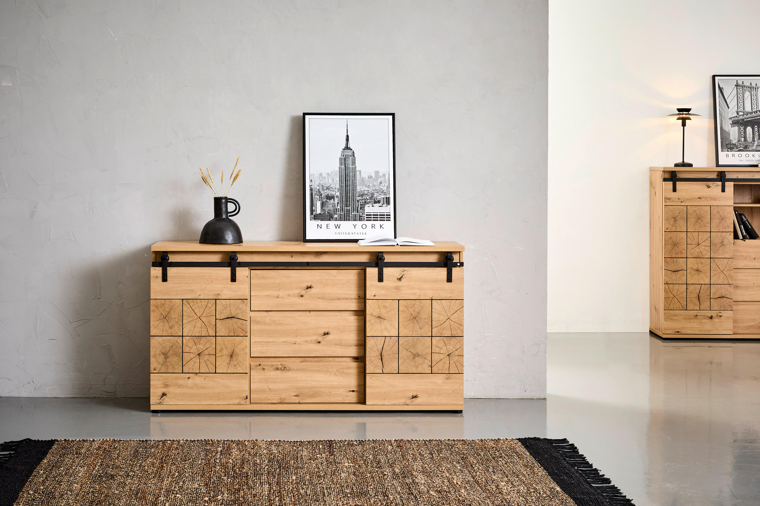 SIDEBOARD 160/86/40 cm  in Eichefarben  - Eichefarben/Schwarz, LIFESTYLE, Holzwerkstoff/Kunststoff (160/86/40cm) - MID.YOU