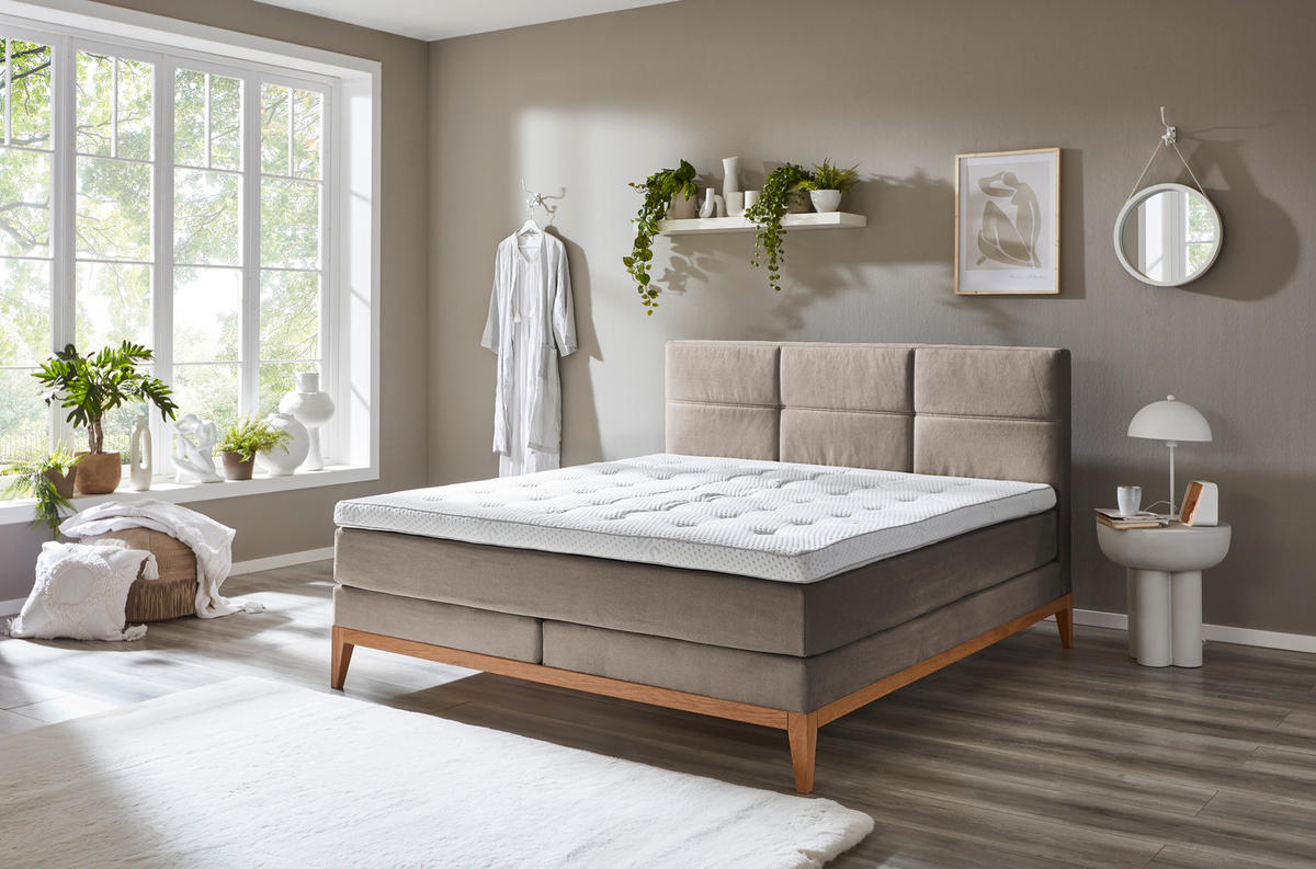 BOXSPRINGBETT 180/200 cm  in Taupe  - Taupe/Eichefarben, Konventionell, Holz/Textil (180/200cm) - Carryhome
