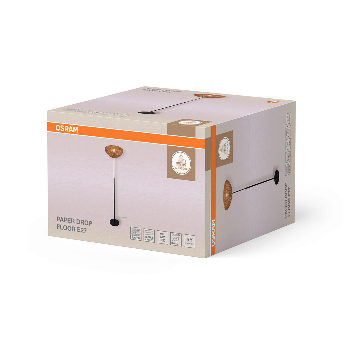STEHLEUCHTE 39.5/163 cm    - Beige, Natur, Papier/Metall (39.5/163cm) - Osram