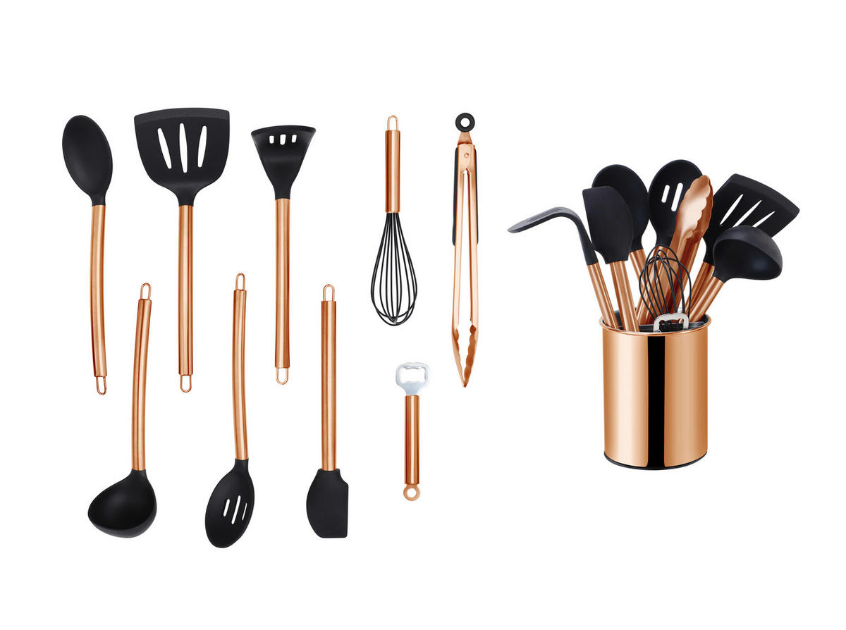 KÜCHENHELFERSET  - Schwarz/Kupferfarben, Basics, Kunststoff/Metall (13cm) - Echtwerk