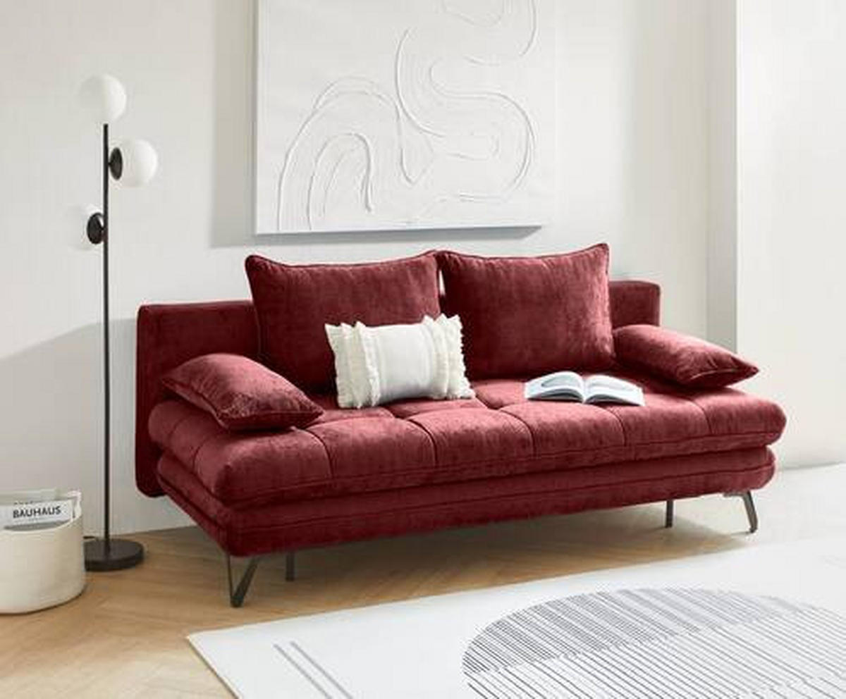 SCHLAFSOFA in Textil Weinrot  - Weinrot/Schwarz, Design, Textil/Metall (205/79-96/85cm) - Novel