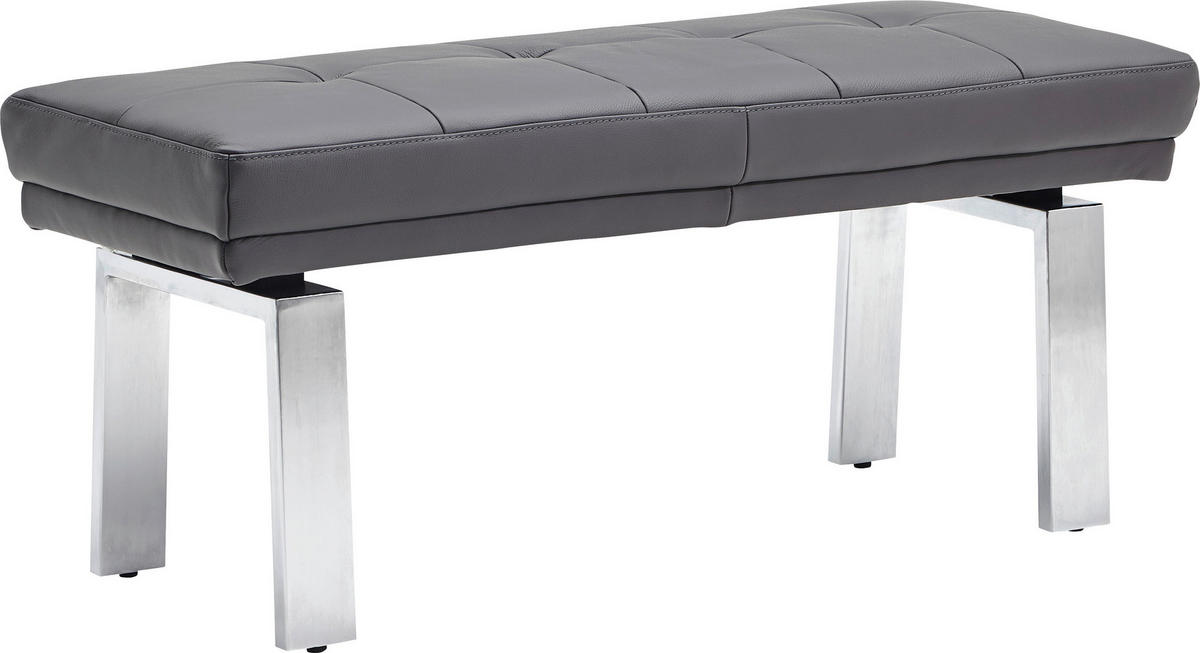 HOCKERBANK 113/51/48 cm Echtleder Grau, Silberfarben Metall  - Silberfarben/Alufarben, KONVENTIONELL, Leder/Metall (113/51/48cm) - Moderano