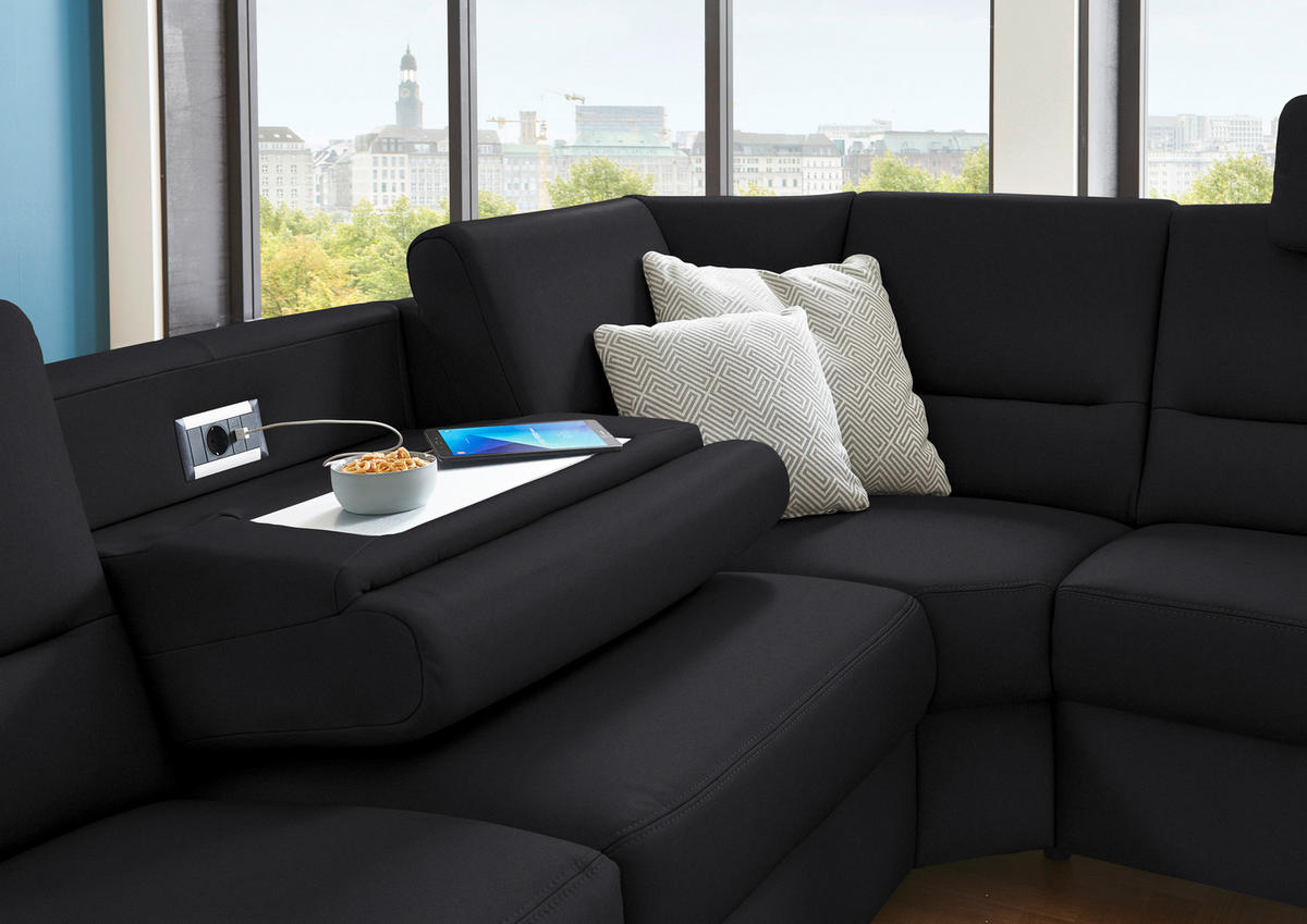 ECKSOFA in Echtleder Anthrazit  - Anthrazit/Alufarben, Konventionell, Leder/Metall (290/249cm) - Beldomo Premium