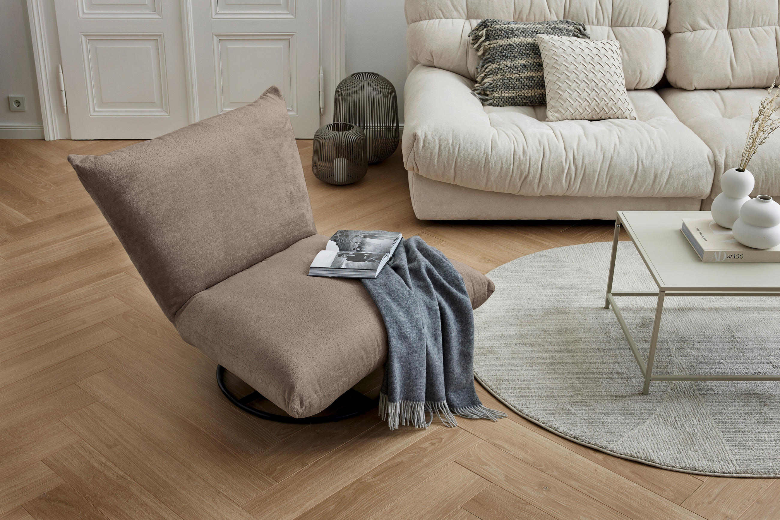 RELAXSESSEL Bouclé    - Dunkelbraun/Schwarz, Design, Textil/Metall (100/78/96cm) - Livetastic