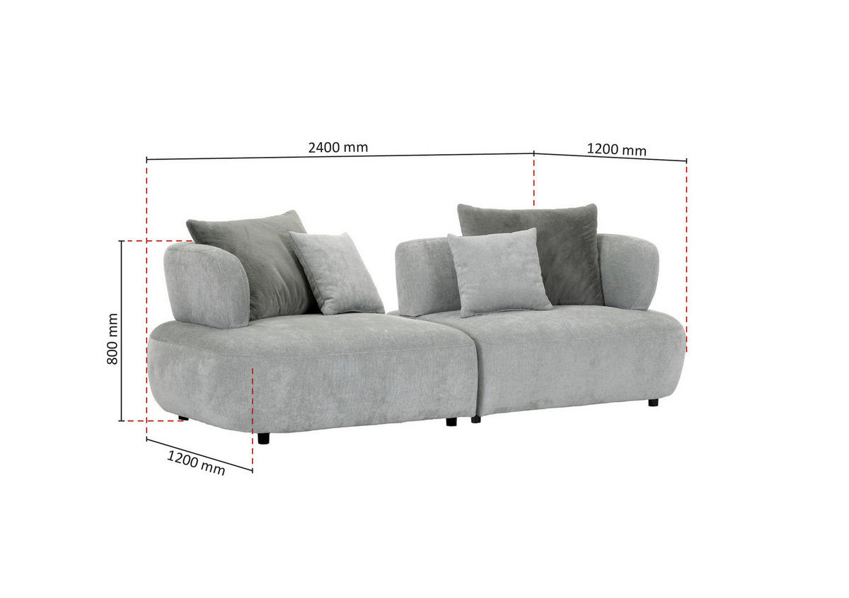 BIGSOFA Flachgewebe Mintgrün  - Salbeigrün/Schwarz, MODERN, Kunststoff/Textil (240/80/120cm) - Ambia Home