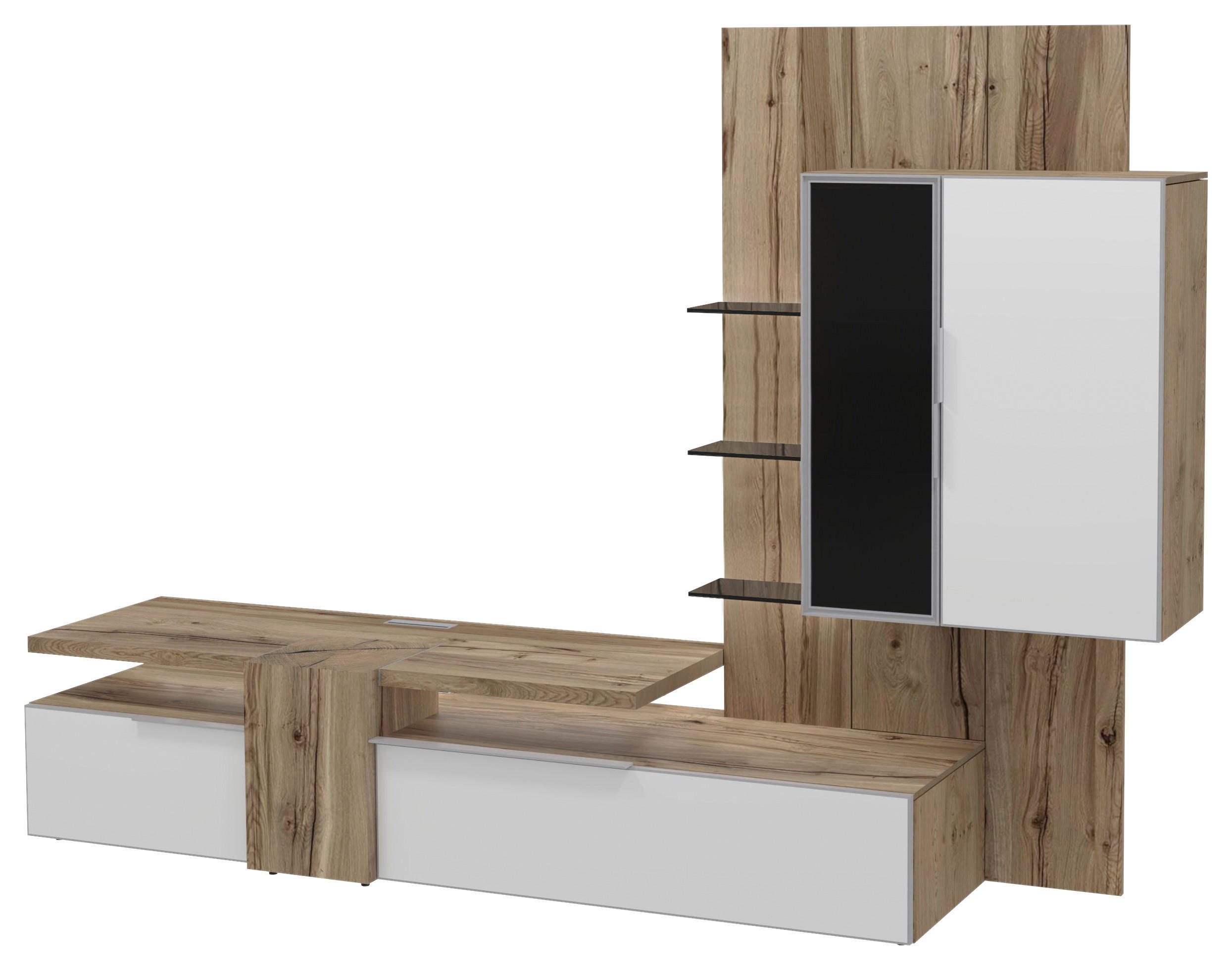 WOHNWAND  in Weiß, Eichefarben  272/194/58,3 cm  - Eichefarben/Weiß, Design, Glas/Holz (272/194/58,3cm) - Voglauer