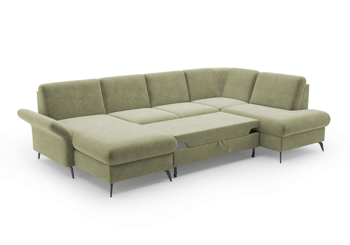 WOHNLANDSCHAFT Hellgrün Flachgewebe  - Schwarz/Hellgrün, KONVENTIONELL, Textil/Metall (164/314/195cm) - Sit & More