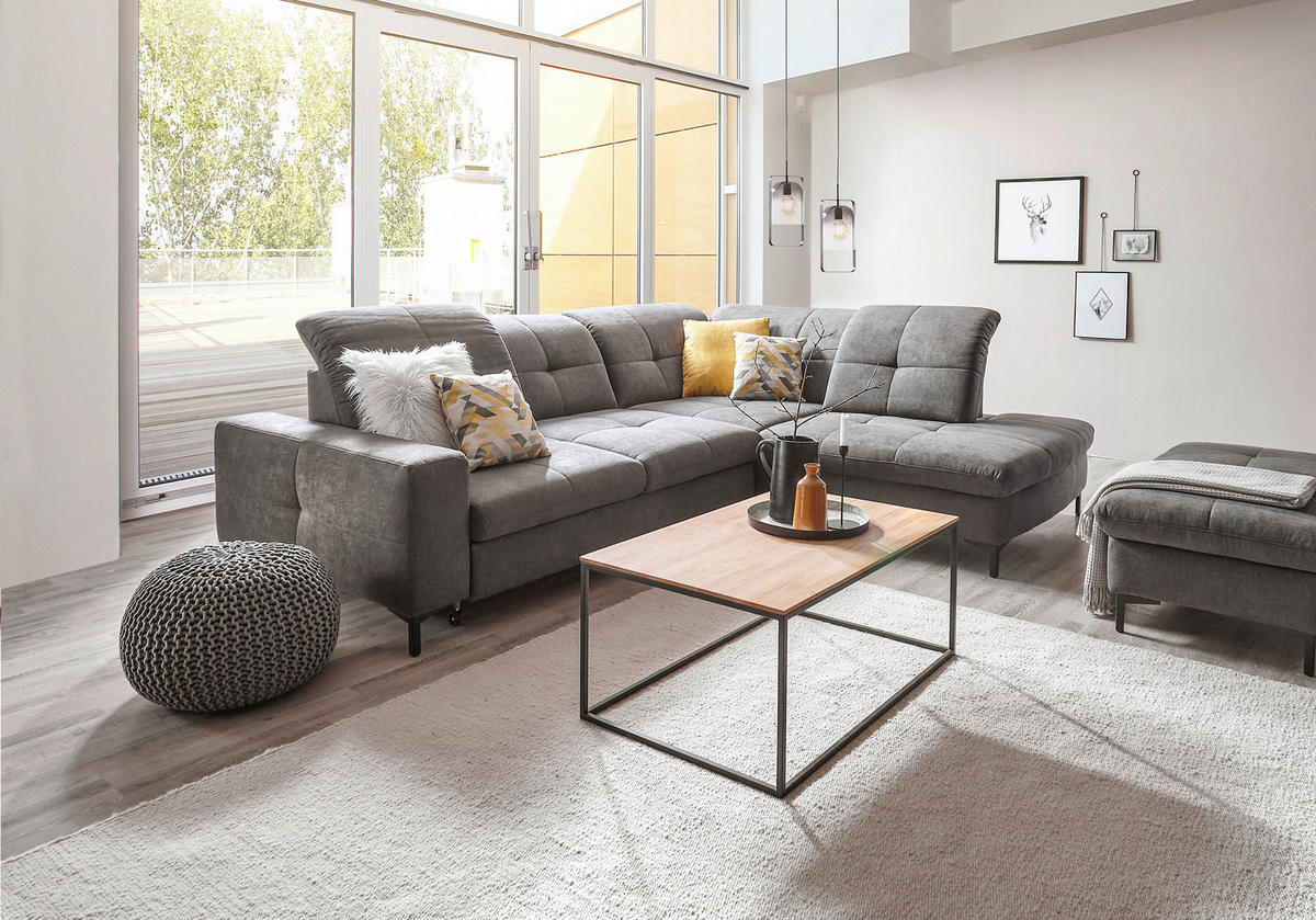 ECKSOFA in Chenille Grau  310/240 cm  - Schwarz/Grau, Design, Textil/Metall (310/240cm) - Xora