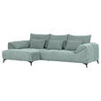 ECKSOFA  in Cord Mintgrün Zierkissen, Rückenkissen, Rücken echt  176/311 cm  - Schwarz/Mintgrün, KONVENTIONELL, Textil/Metall (176/311cm) - Carryhome