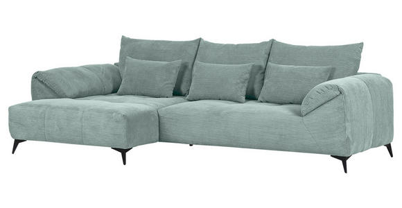 ECKSOFA  in Cord Mintgrün Zierkissen, Rückenkissen, Rücken echt  176/311 cm  - Schwarz/Mintgrün, KONVENTIONELL, Textil/Metall (176/311cm) - Carryhome