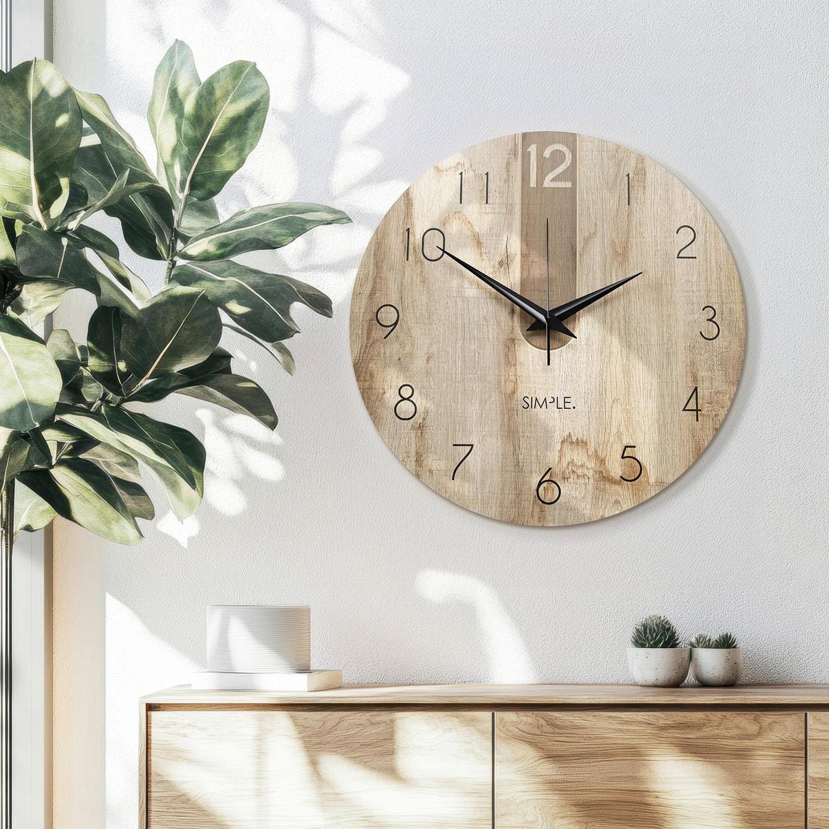 WANDUHR - Schwarz, Eichefarben  - Eichefarben/Schwarz, Basics, Holz/Kunststoff (57cm)