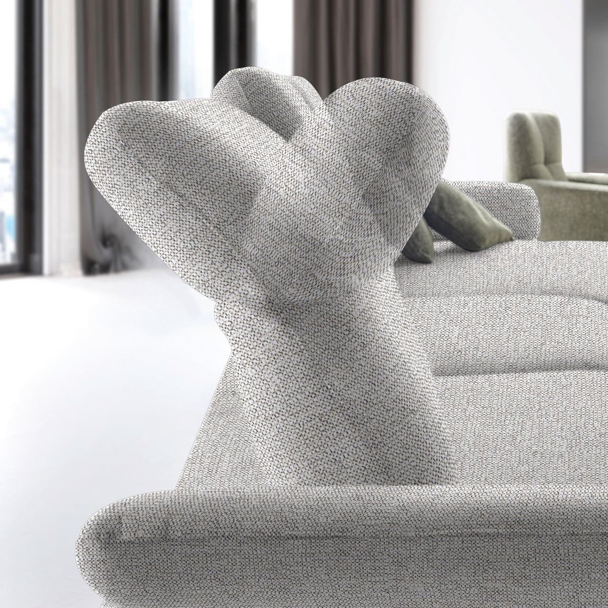 ECKSOFA in Flachgewebe, Chenille Ecru  - Ecru/Schwarz, Design, Textil/Metall (318/165cm) - Xora