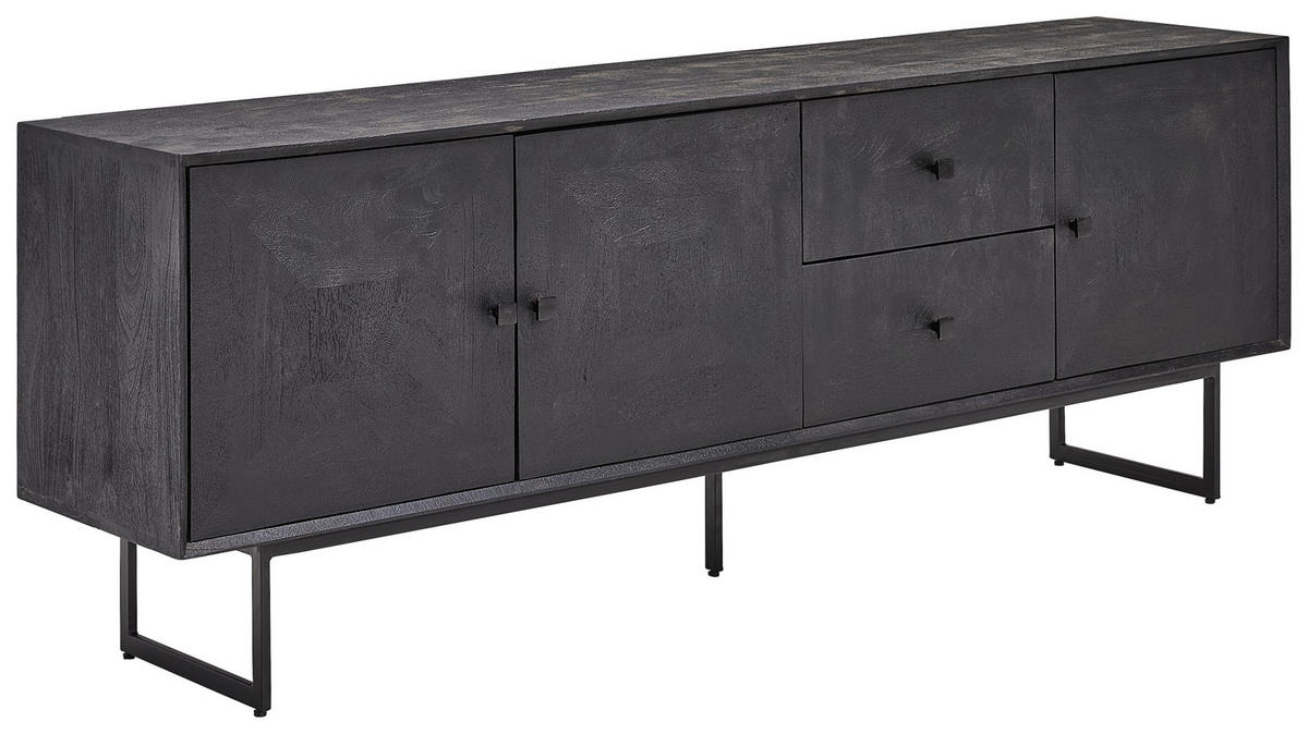 Nassau Lowboard  in 180/65/40 cm  - Schwarz, Design, Holz/Metall (180/65/40cm) - Livetastic