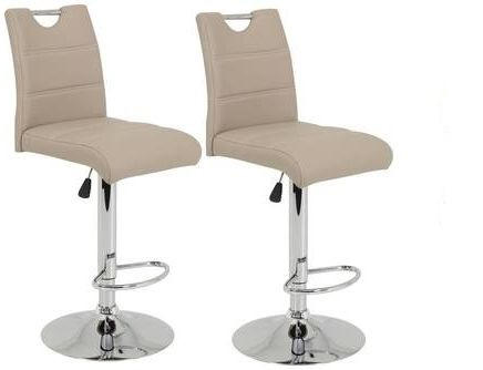 BARHOCKER-SET Lederlook Cappuccino Stahl Sitzfläche 360° drehbar, mit Griff  - Chromfarben/Weiß, MODERN, Textil/Metall (38/97-119/50cm) - MID.YOU