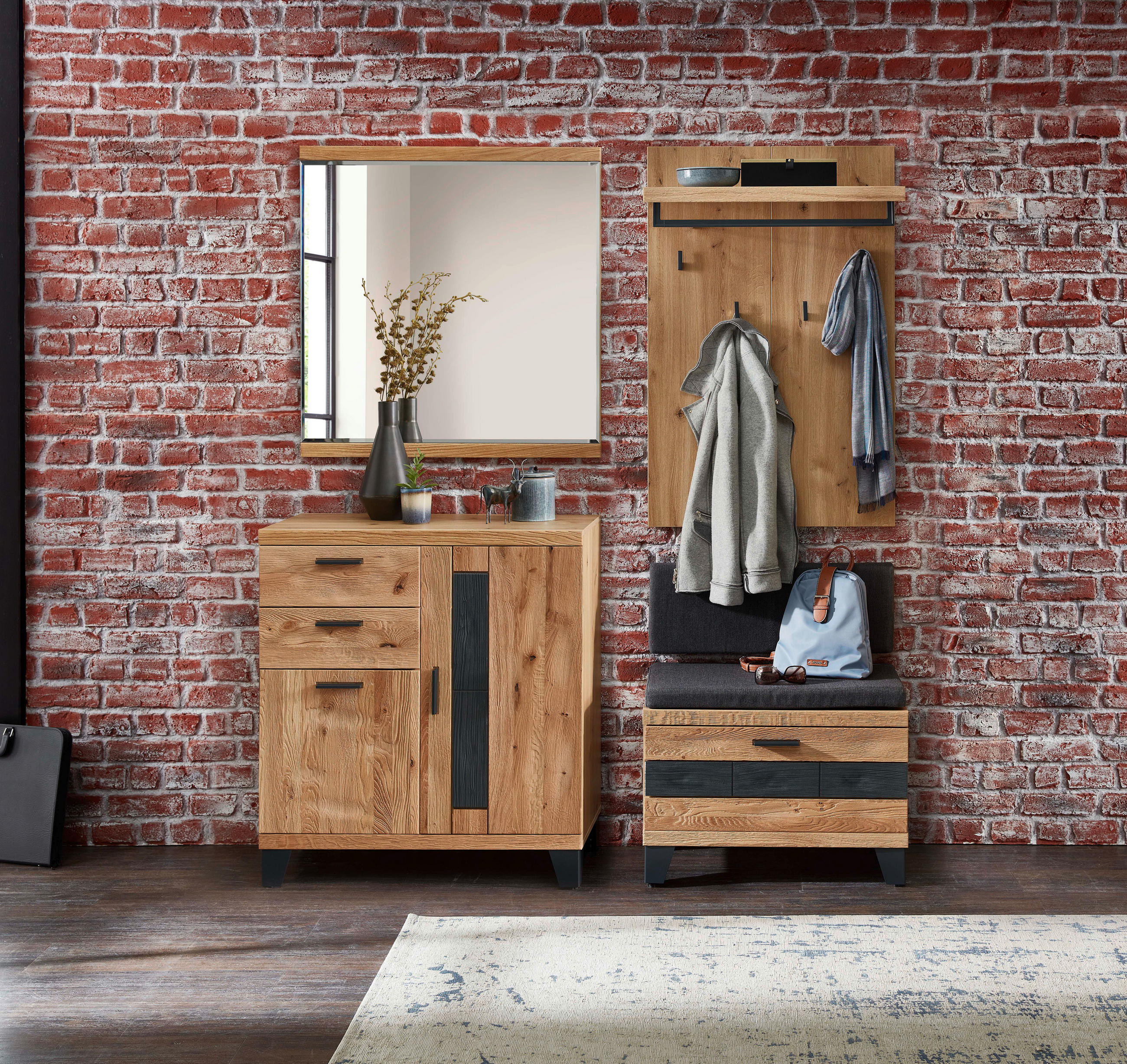 GARDEROBE Grau, Wildeiche - Wildeiche/Grau, Natur, Holz/Textil (170/199/38cm)