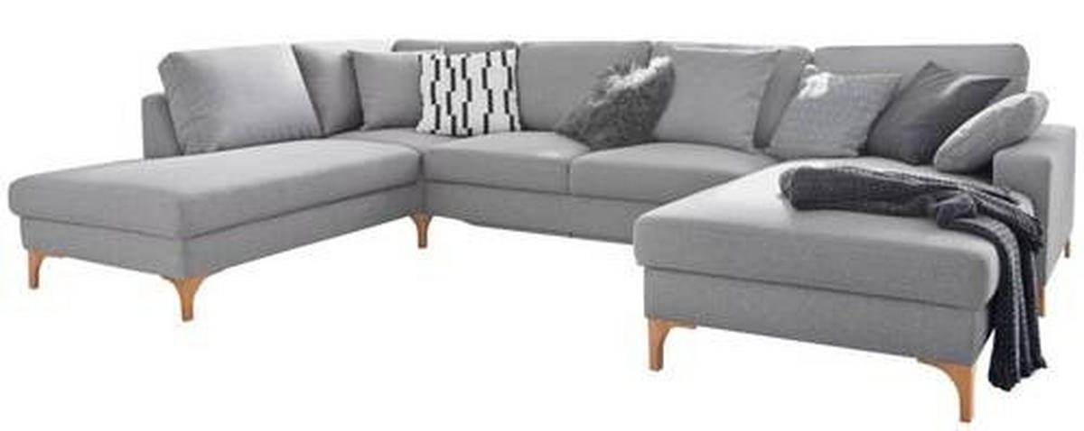 WOHNLANDSCHAFT in Flachgewebe Grau  - Grau, Design, Holz/Textil (220/336/164cm) - Hom`in