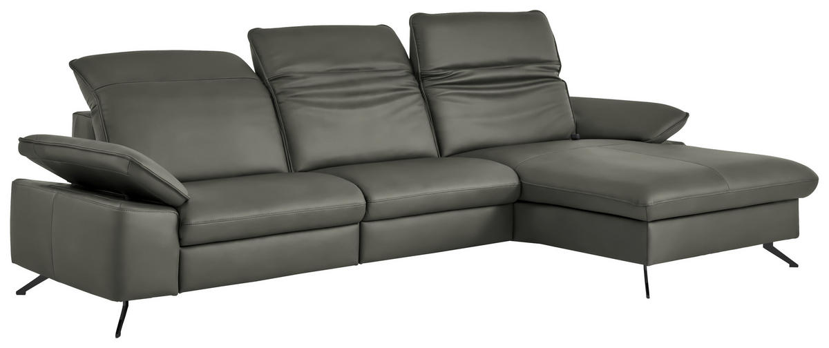 ECKSOFA  Echtleder Dunkelgrau  - Dunkelgrau/Schwarz, Design, Leder/Metall (307/169cm) - Beldomo Premium