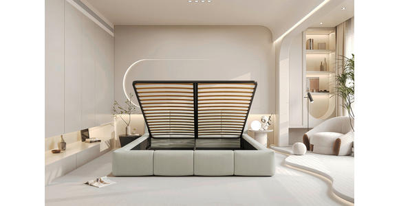 POLSTERBETT 120/200 cm,  in Beige, Lattenrost, Bettkasten,  - Beige/Schwarz, Design, Holz/Textil (120/200cm) - Xora