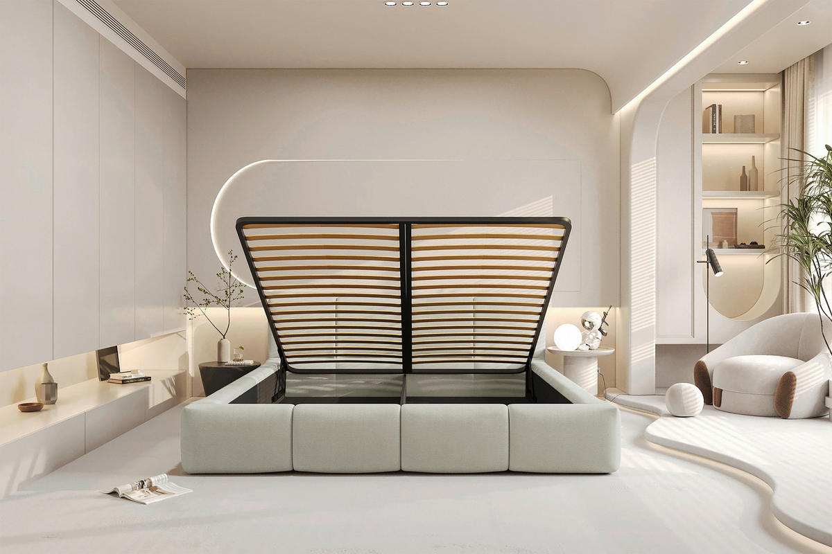 POLSTERBETT 200/200 cm,  in Beige, Lattenrost, Bettkasten,  - Beige/Schwarz, Design, Holz/Textil (200/200cm) - Xora