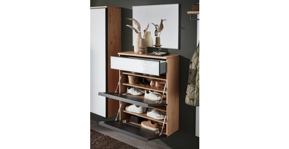 HÄNGESCHUHSCHRANK Balkeneiche furniert Anthrazit, Weiß, Eichefarben  - Eichefarben/Anthrazit, Design, Glas/Holz (84/102/31cm) - Dieter Knoll