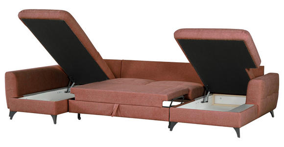 WOHNLANDSCHAFT Rot Chenille  - Rot/Schwarz, KONVENTIONELL, Textil/Metall (188/340/160cm) - Xora