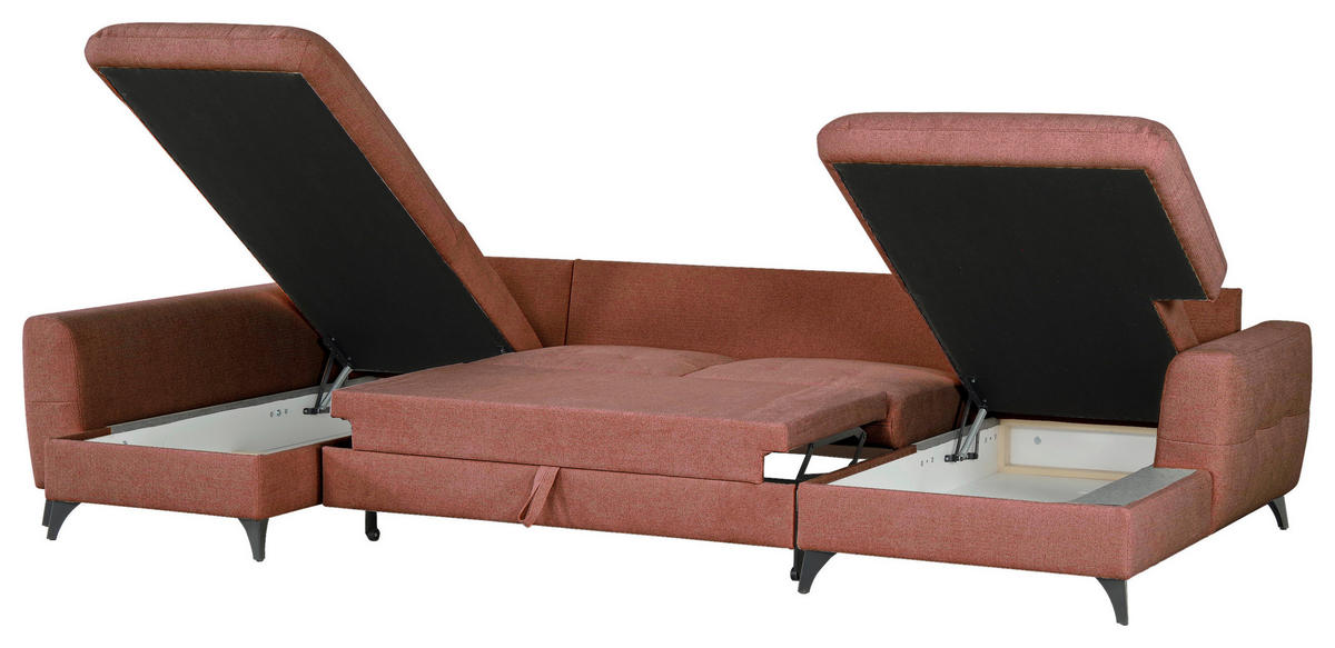 WOHNLANDSCHAFT Rot Chenille  - Rot/Schwarz, KONVENTIONELL, Textil/Metall (188/340/160cm) - Xora