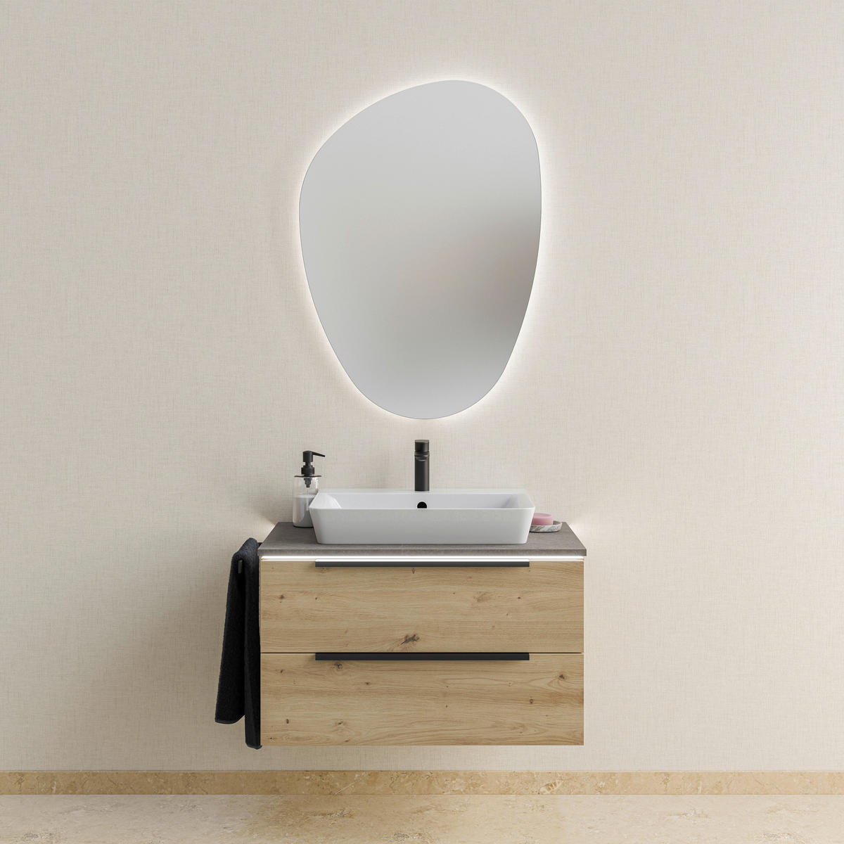 WASCHTISCHKOMBI 85 cm  - Schwarz/Eiche Artisan, KONVENTIONELL, Keramik/Holzwerkstoff (85cm) - Dieter Knoll