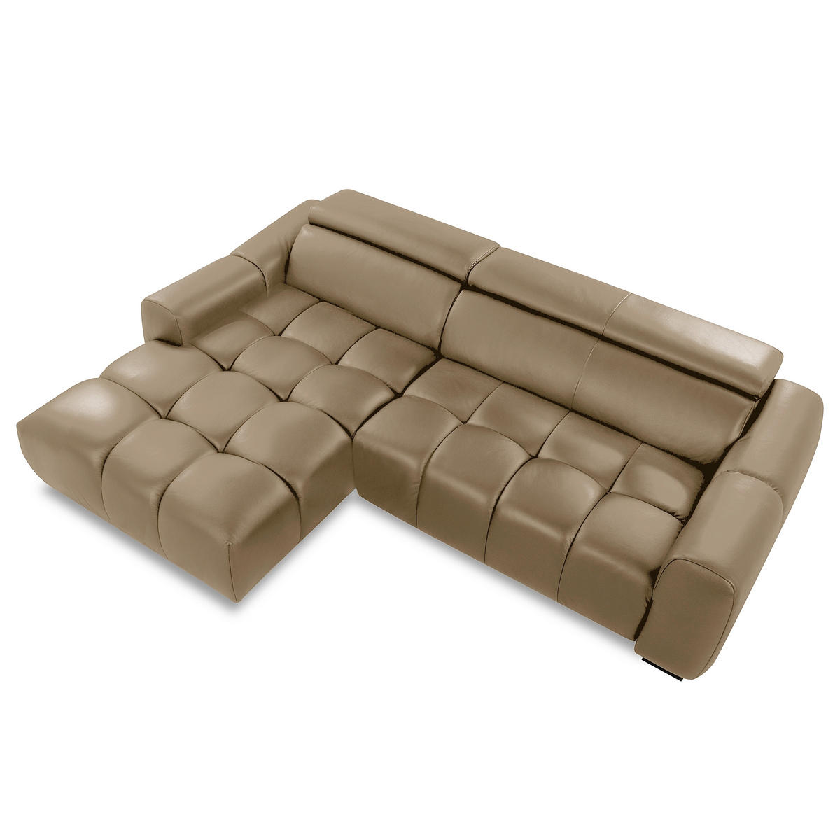 ECKSOFA AVEIRO Mokka Echtleder Bettkasten, Kopfteilverstellung, Sitzvorzug  - Schwarz/Mokka, Design, Leder/Kunststoff (177/274cm) - Livetastic